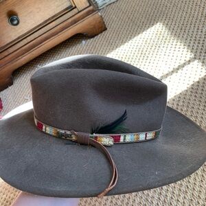 Outback Brown 100% wool Wide Brim Hat with Feather Accent edge cliff 1323